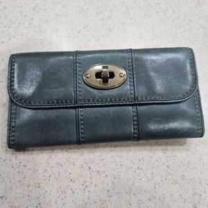 Fossil Teal Wallet with Gold Clasp